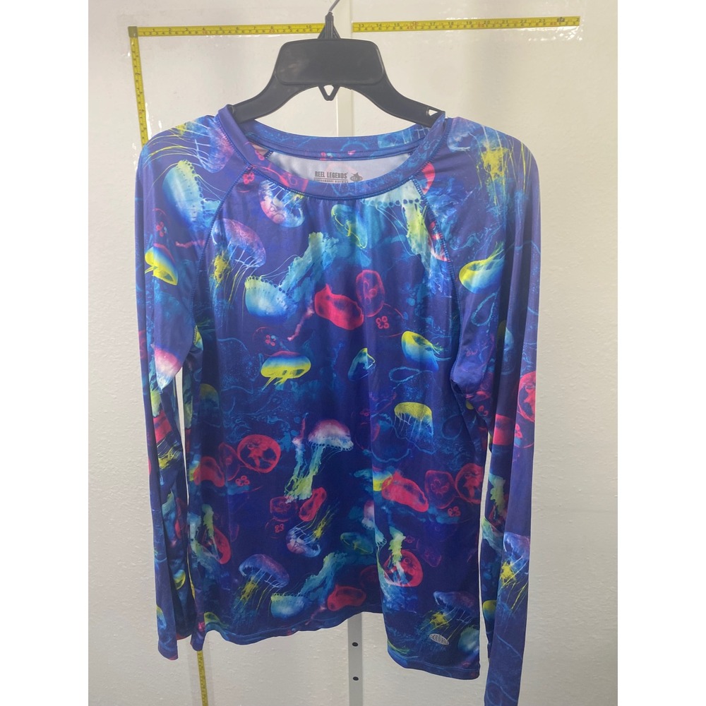 Reel Legends Keep-It-Cool Jellyfish Print Performance Shirt Mens Medium Blue L/S